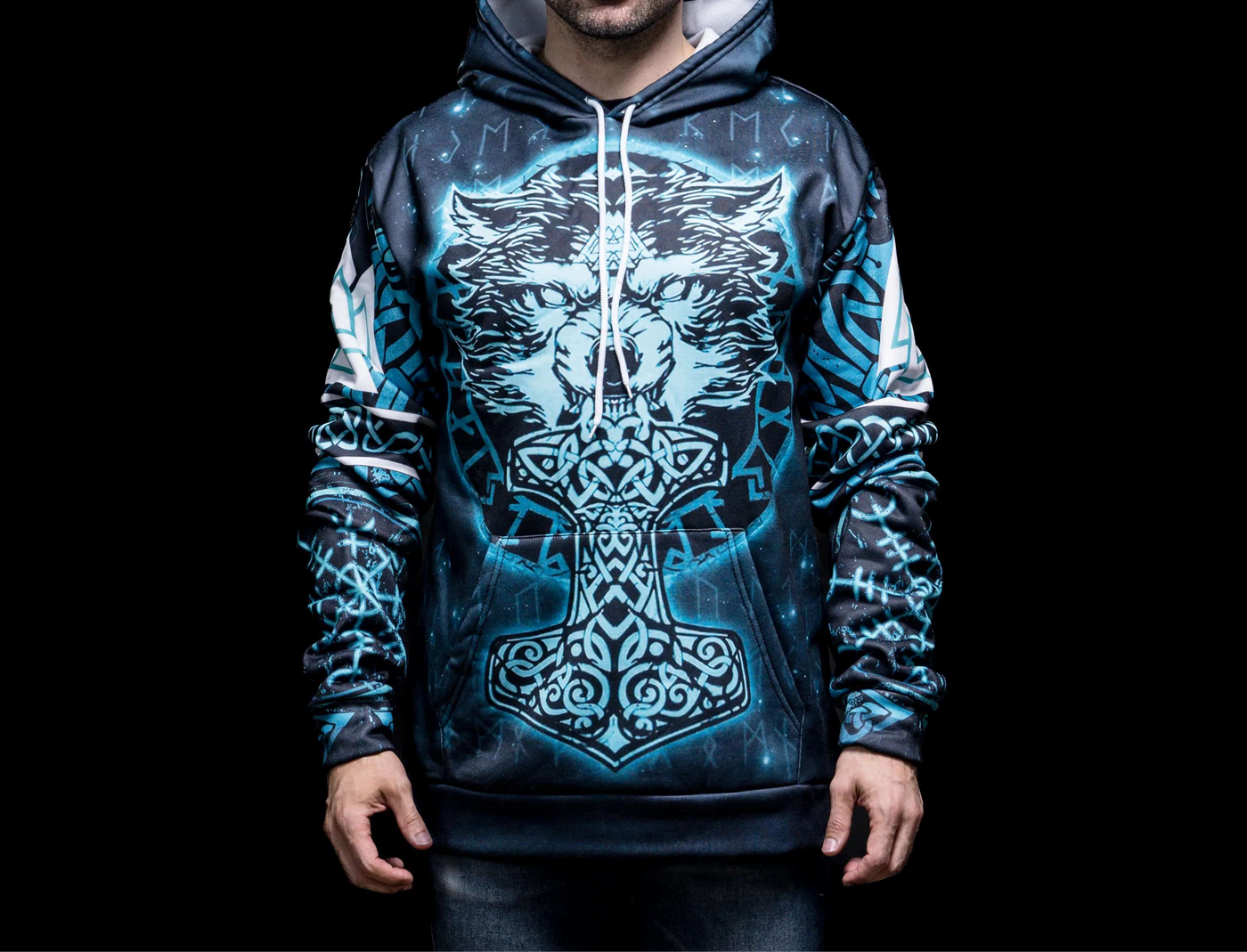 Hoodie Viking "Hoodie Mjölnir du Loup" – Coton – Noir