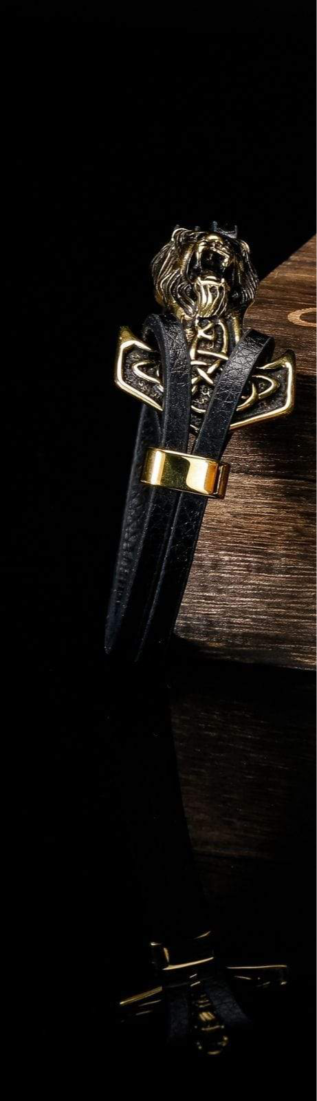 Bracelet Viking Tête de Lion en cuir-HERITAGE VIKING
