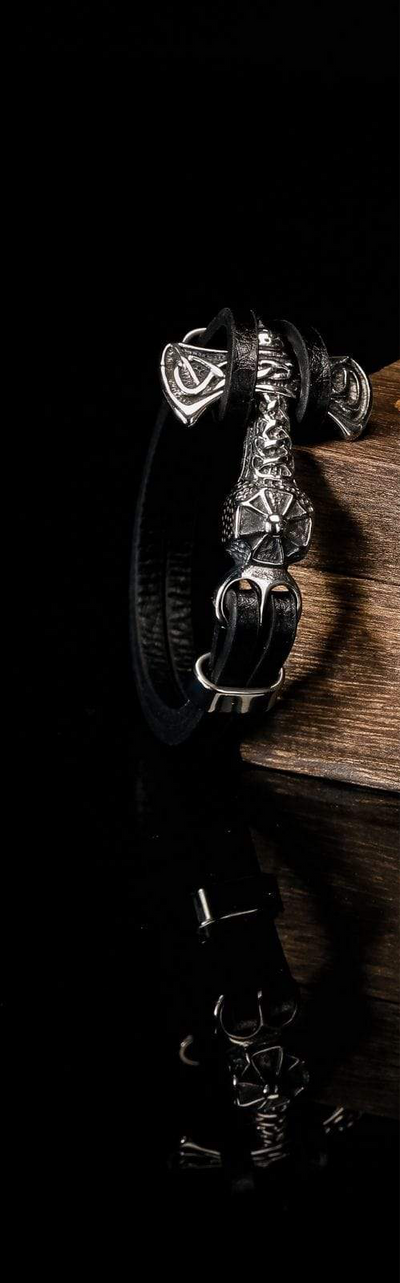 Bracelet Viking Hache lourde en cuir-HERITAGE VIKING