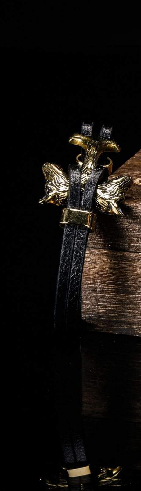 Bracelet Viking Tête de Fenrir en cuir-HERITAGE VIKING