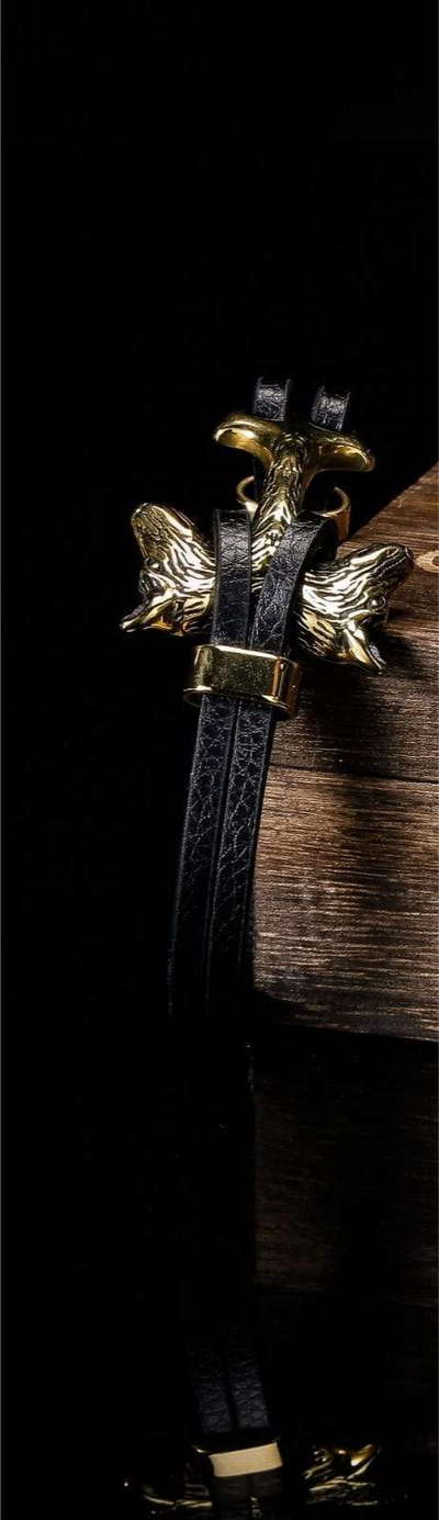 Bracelet Viking Tête de Fenrir en cuir-HERITAGE VIKING