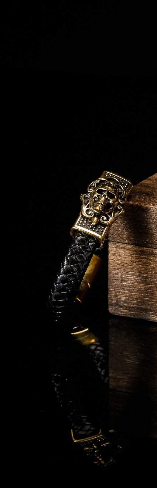 Bracelet Viking Tête de mort en cuir-HERITAGE VIKING