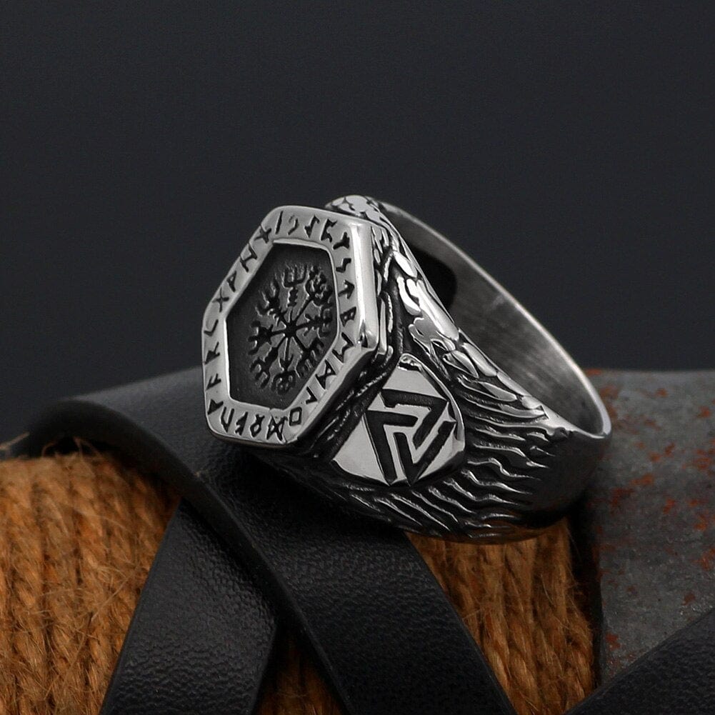 Bague boussole runique Vegvisir-HERITAGE VIKING