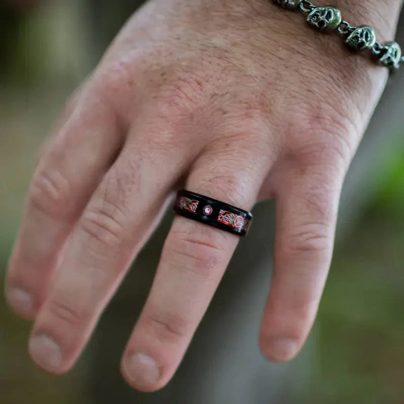 Bague de Jarl "Sang du Valhalla" en Tungstène-HERITAGE VIKING