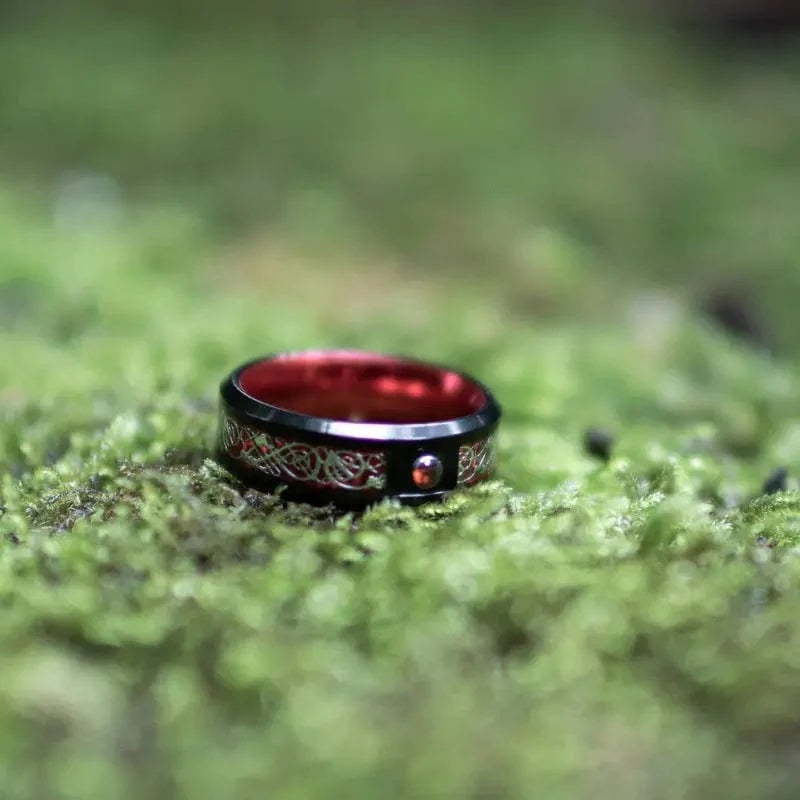 Bague de Jarl "Sang du Valhalla" en Tungstène-HERITAGE VIKING