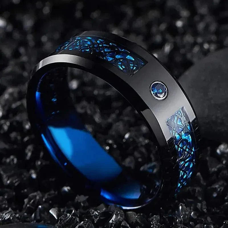 Bague de Jarl 'valhalla azur' en tungstène-HERITAGE VIKING