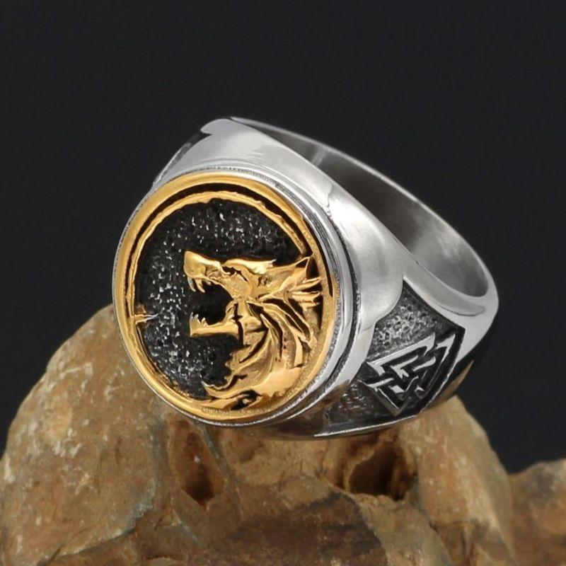 Bague tête de loup viking - acier inoxydable-HERITAGE VIKING