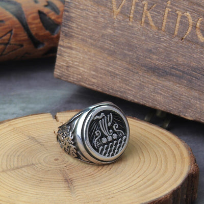 Bague Viking "Bague de Jormungandr: Le Drakkar Éternel"-HERITAGE VIKING