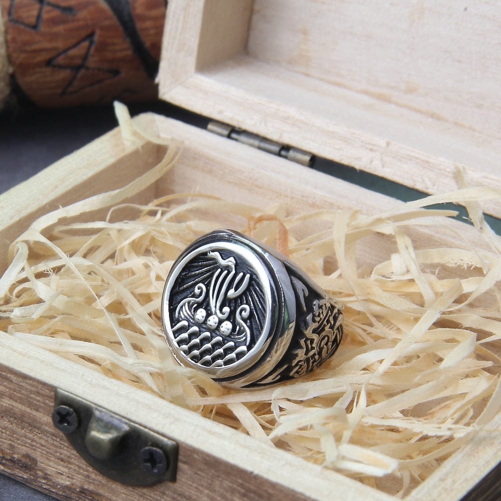 Bague Viking "Bague de Jormungandr: Le Drakkar Éternel"-HERITAGE VIKING