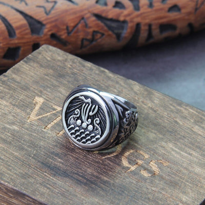 Bague Viking "Bague de Jormungandr: Le Drakkar Éternel"-HERITAGE VIKING