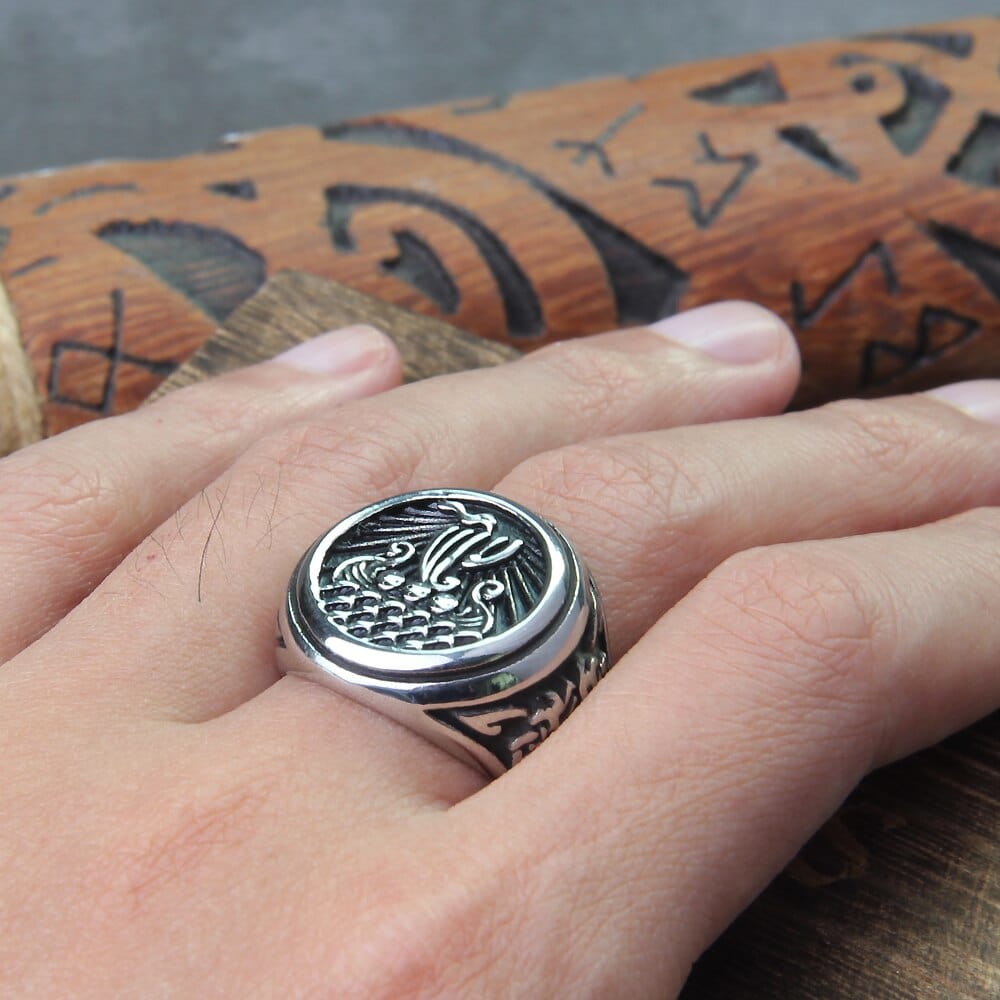 Bague Viking "Bague de Jormungandr: Le Drakkar Éternel"-HERITAGE VIKING