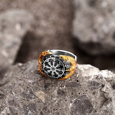 Bague Viking - Corbeaux Gardiens du Vegvisir-HERITAGE VIKING