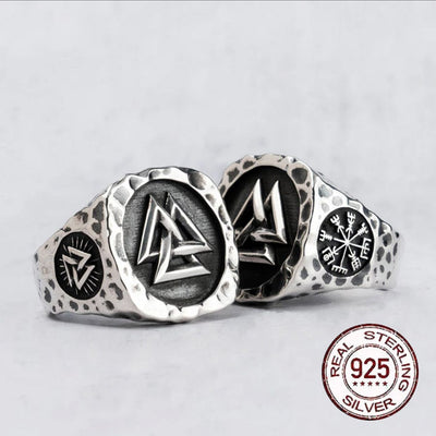 Bague Viking en Argent Sterling 925 - L'Éclat du Valknut-HERITAGE VIKING