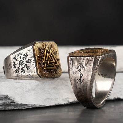 Bague Viking en Argent Sterling 925 - Le Valknut Solaire-HERITAGE VIKING