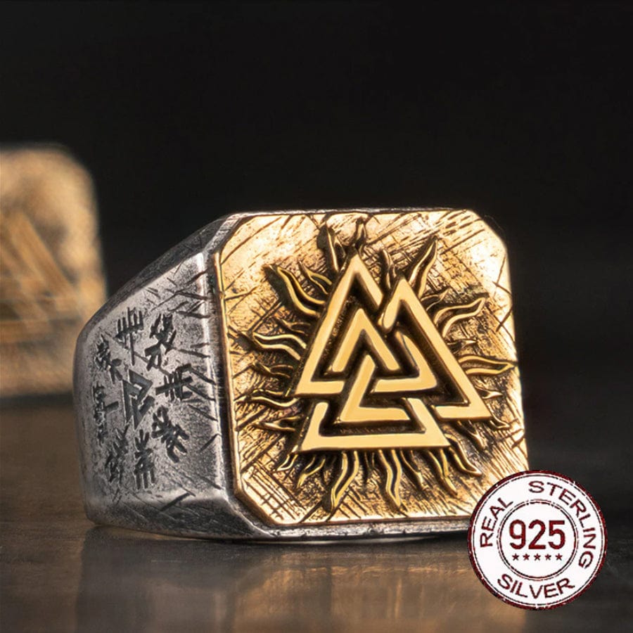 Bague Viking en Argent Sterling 925 - Le Valknut Solaire-HERITAGE VIKING