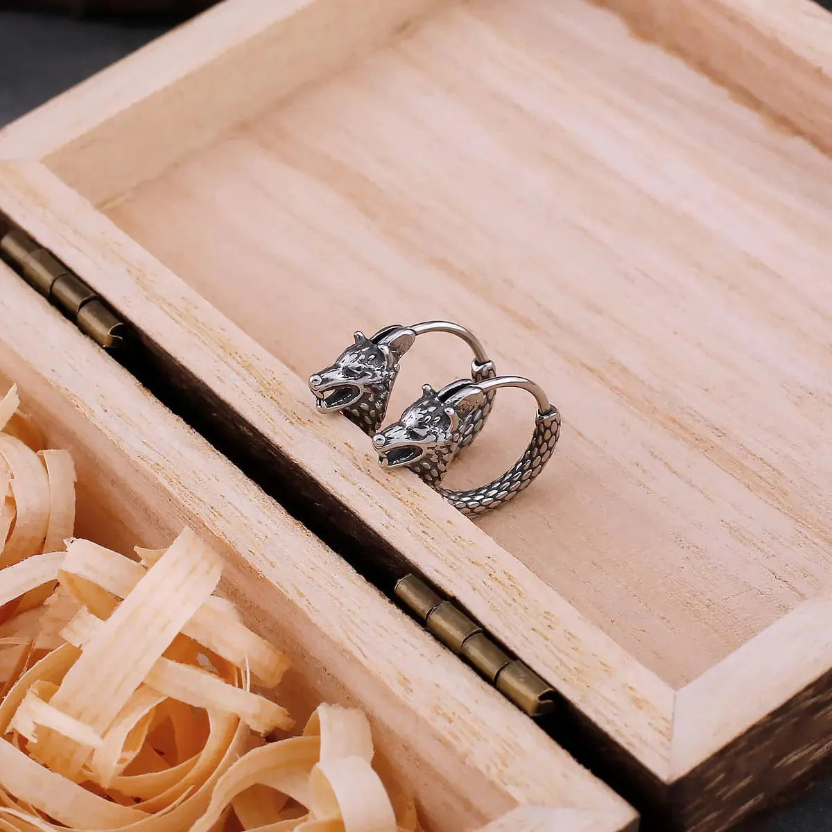 Boucles d'oreilles loup Fenrir en acier inoxydable-HERITAGE VIKING