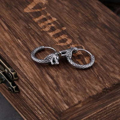 Boucles d'oreilles loup Fenrir en acier inoxydable-HERITAGE VIKING