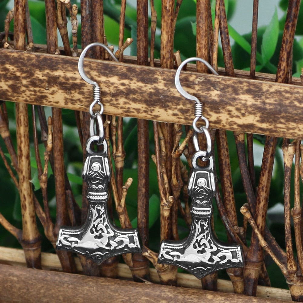 Boucles d'oreilles Mjolnir en acier inoxydable-HERITAGE VIKING