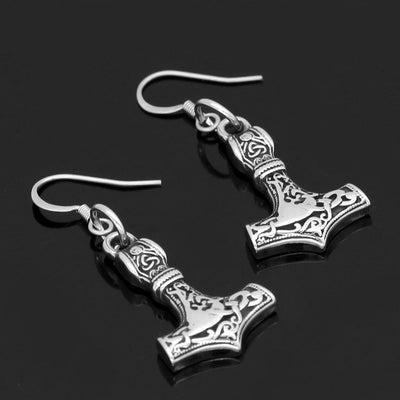 Boucles d'oreilles Mjolnir en acier inoxydable-HERITAGE VIKING