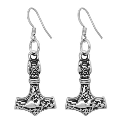 Boucles d'oreilles Mjolnir en acier inoxydable-HERITAGE VIKING