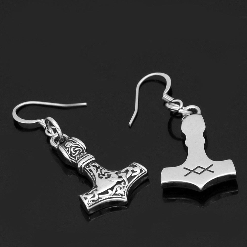 Boucles d'oreilles Mjolnir en acier inoxydable-HERITAGE VIKING