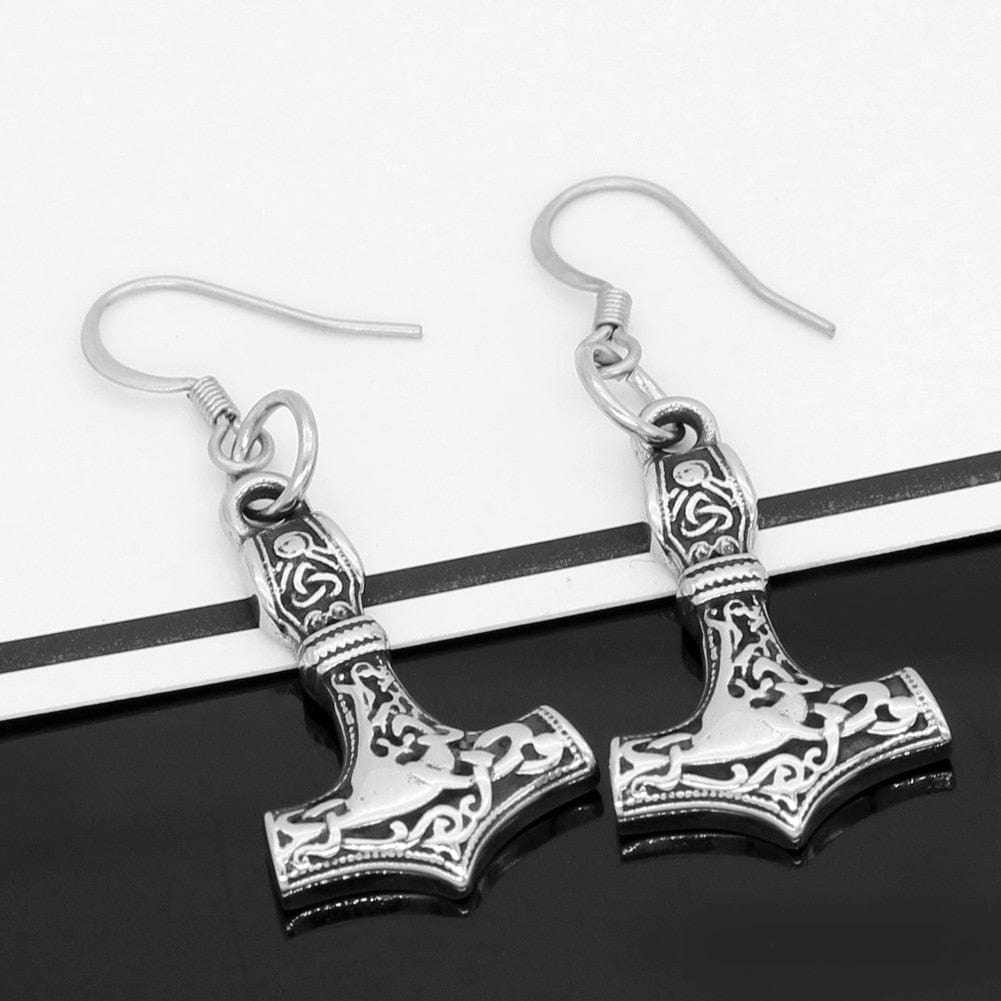 Boucles d'oreilles Mjolnir en acier inoxydable-HERITAGE VIKING