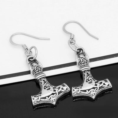 Boucles d'oreilles Mjolnir en acier inoxydable-HERITAGE VIKING