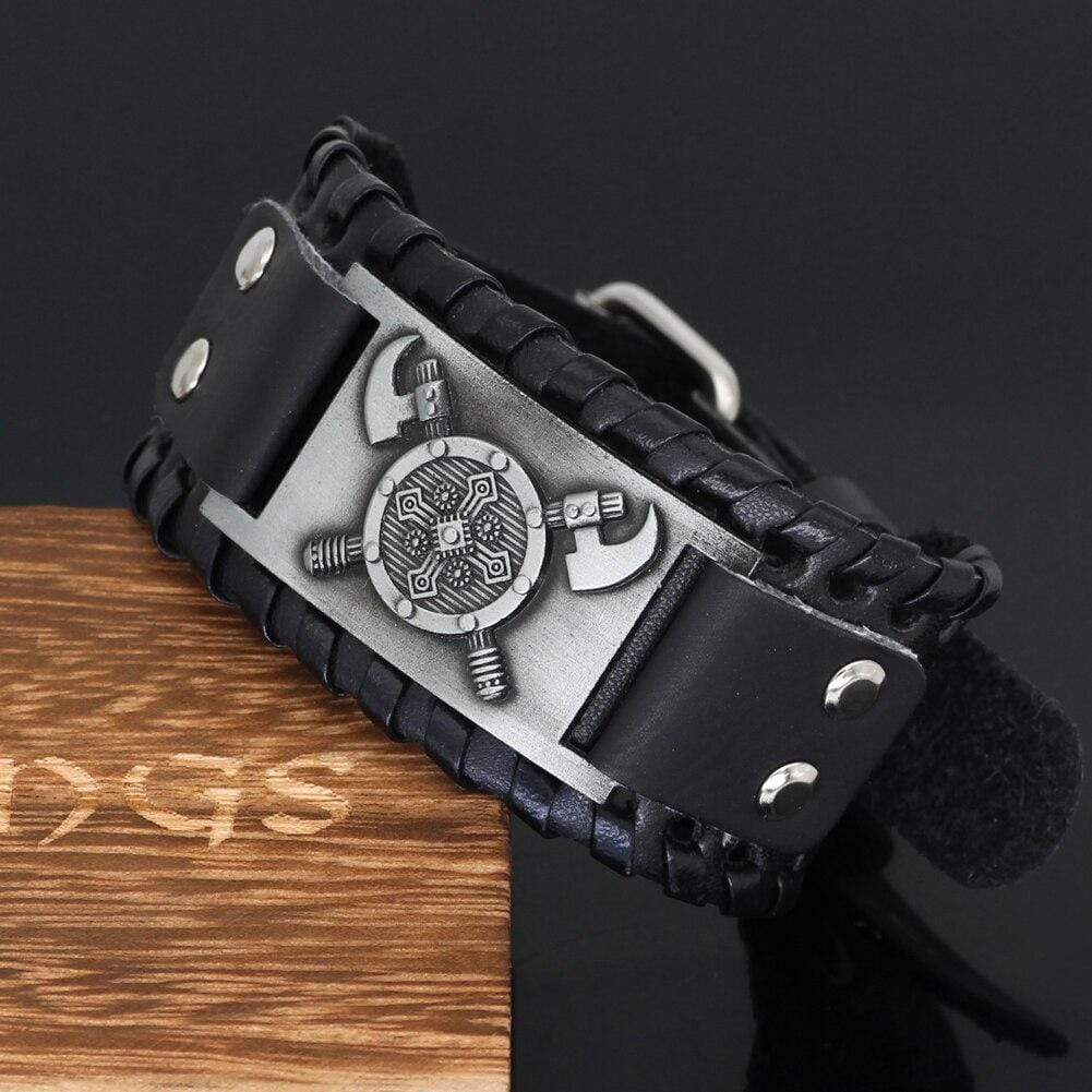 Bracelet bouclier viking en cuir-HERITAGE VIKING