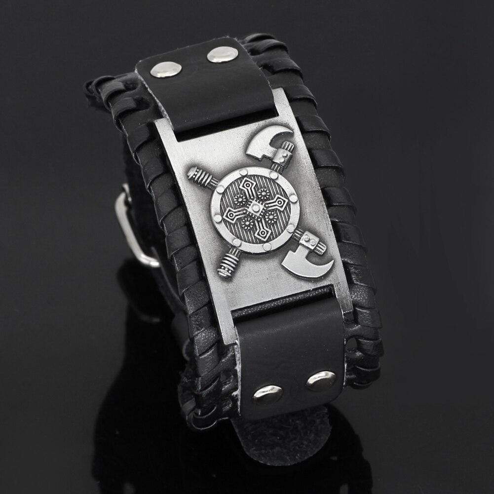Bracelet bouclier viking en cuir-HERITAGE VIKING