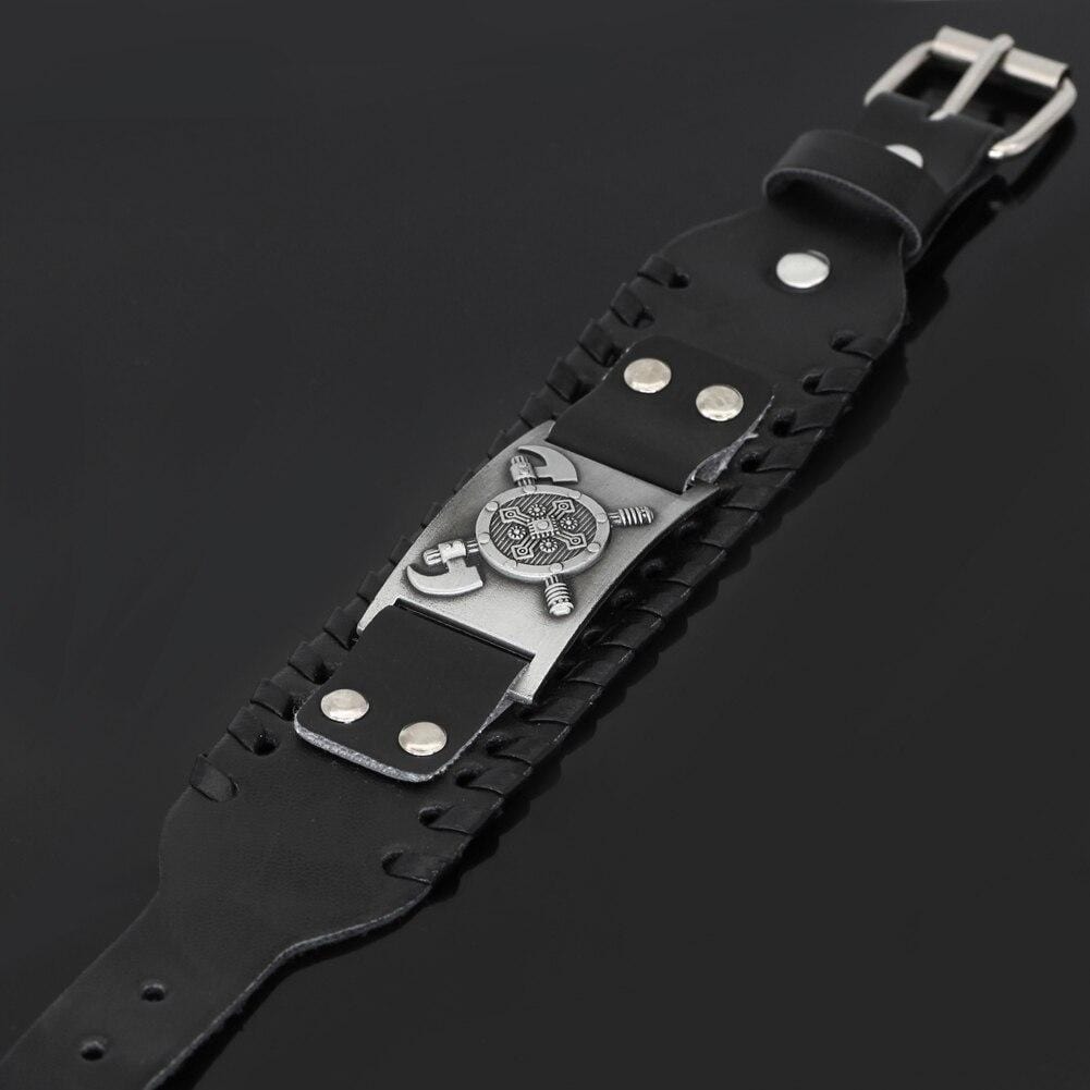 Bracelet bouclier viking en cuir-HERITAGE VIKING