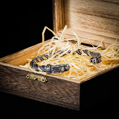 Bracelet de loyauté - 2 têtes de Fenrir Argent-HERITAGE VIKING