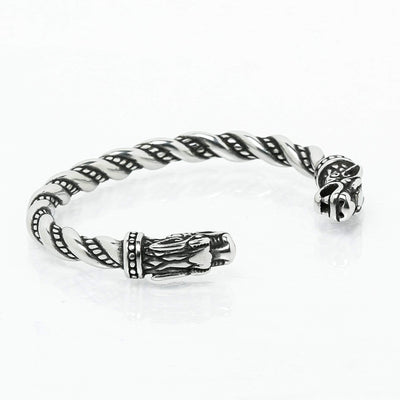 Bracelet de loyauté - 2 têtes de Fenrir Argent-HERITAGE VIKING