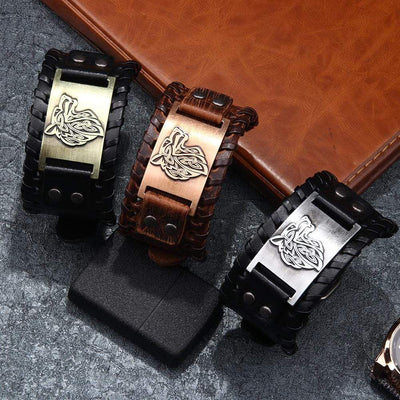 Bracelet en cuir ajustable - Loup Fenrir®-HERITAGE VIKING