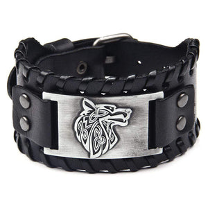 Bracelet en cuir ajustable - Loup Fenrir®-HERITAGE VIKING