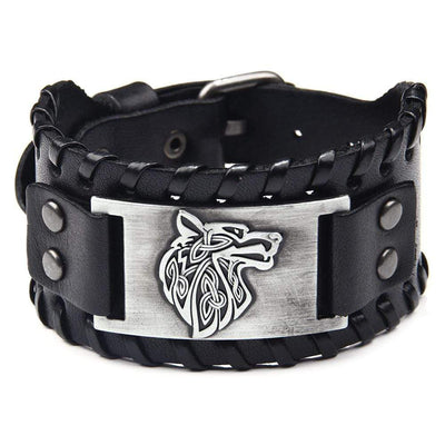 Bracelet en cuir ajustable - Loup Fenrir®-HERITAGE VIKING