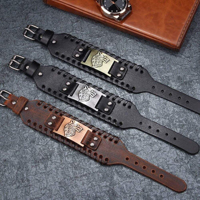 Bracelet en cuir ajustable - Loup Fenrir®-HERITAGE VIKING
