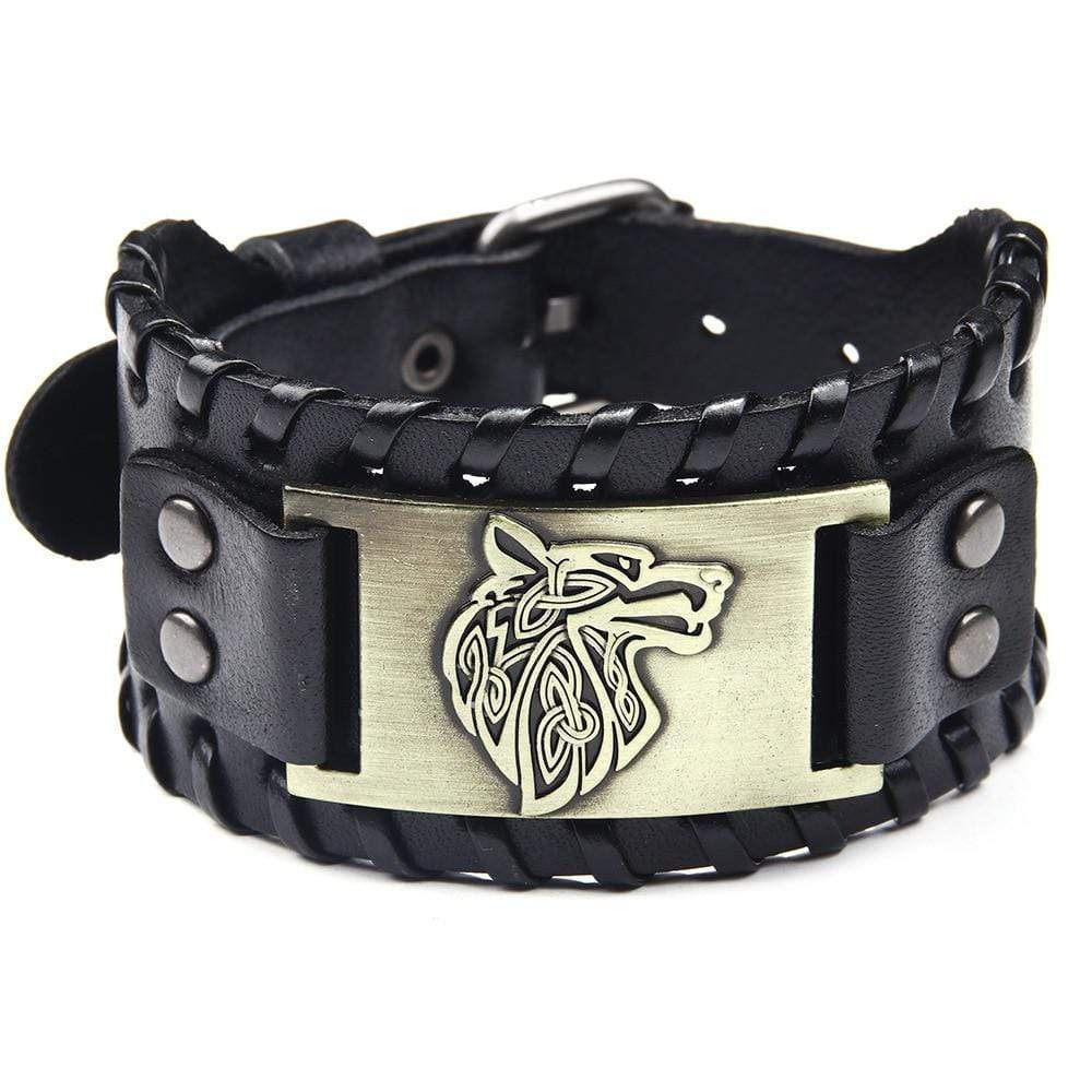 Bracelet en cuir ajustable - Loup Fenrir®-HERITAGE VIKING
