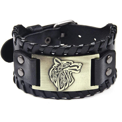 Bracelet en cuir ajustable - Loup Fenrir®-HERITAGE VIKING