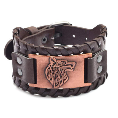 Bracelet en cuir ajustable - Loup Fenrir®-HERITAGE VIKING