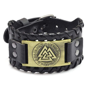 Bracelet en cuir ajustable - Symbole Valknut®-HERITAGE VIKING