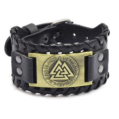 Bracelet en cuir ajustable - Symbole Valknut®-HERITAGE VIKING
