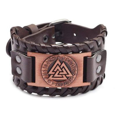 Bracelet en cuir ajustable - Symbole Valknut®-HERITAGE VIKING