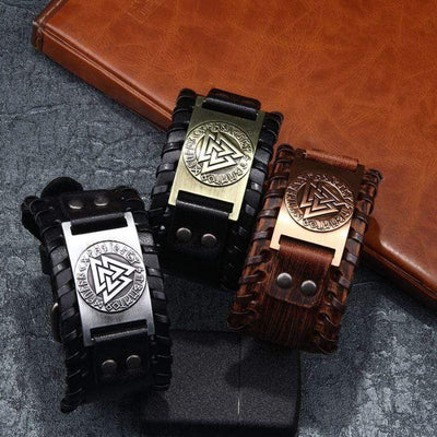 Bracelet en cuir ajustable - Symbole Valknut®-HERITAGE VIKING
