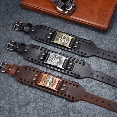 Bracelet en cuir ajustable - Symbole Valknut®-HERITAGE VIKING