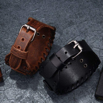 Bracelet en cuir ajustable - Symbole Valknut®-HERITAGE VIKING