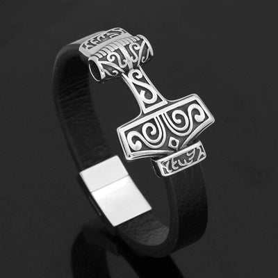 Bracelet en cuir marteau de Thor - Mjolnir-HERITAGE VIKING