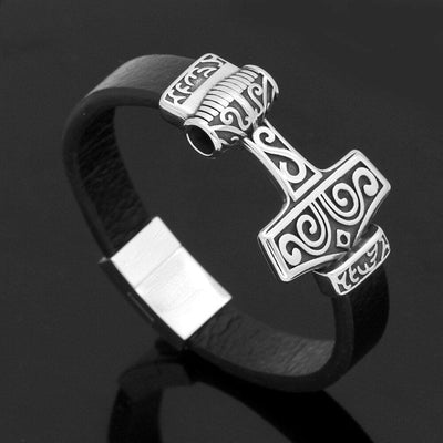 Bracelet en cuir marteau de Thor - Mjolnir-HERITAGE VIKING