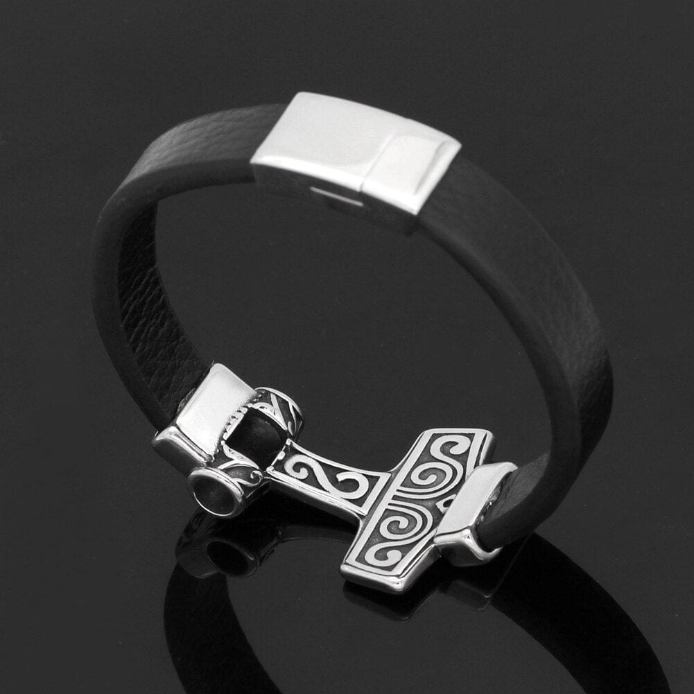Bracelet en cuir marteau de Thor - Mjolnir-HERITAGE VIKING