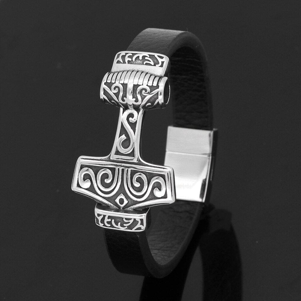Bracelet en cuir marteau de Thor - Mjolnir-HERITAGE VIKING