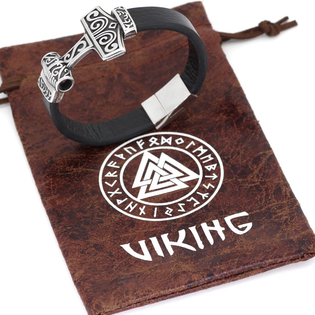 Bracelet en cuir marteau de Thor - Mjolnir-HERITAGE VIKING